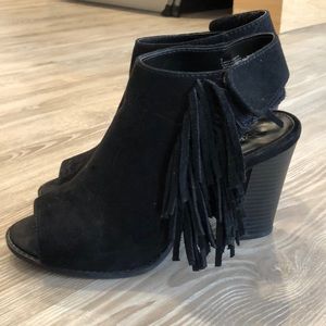 Black fringe booties